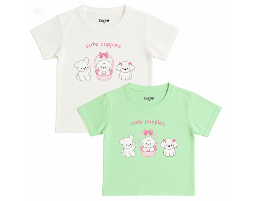 Áo Thun Bé Gái Cute Puppies Màu Trắng L'orso