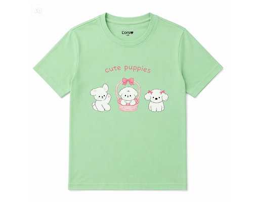 Áo Thun Bé Gái Cute Puppies Màu Xanh Ngọc L'orso