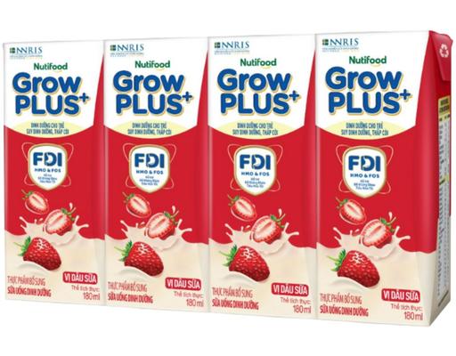 Lốc 4 Hộp Sữa Uống Dinh Dưỡng Vị Dâu Sữa 180ml Growplus+
