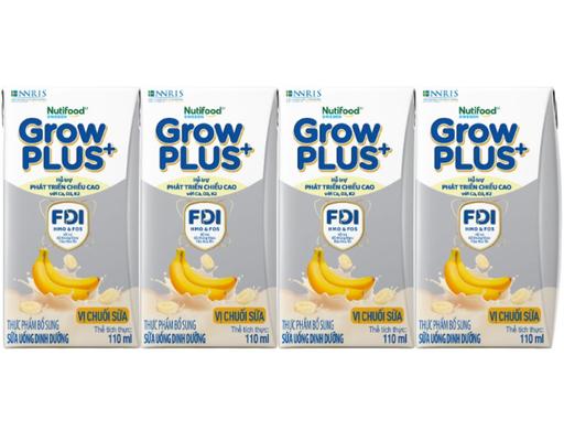 Lốc 4 Hộp Sữa Uống Dinh Dưỡng Vị Chuối Sữa 110ml Growplus+