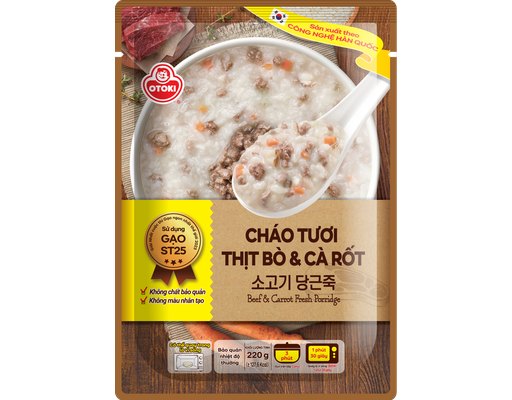 Cháo Tươi Vị Thịt Bò Cà Rốt Gói 220g Otoki