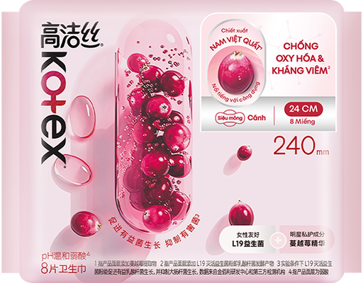 Băng Vệ Sinh Siêu Mỏng Cánh Nam Việt Quất 24cm 8 Miếng Kotex