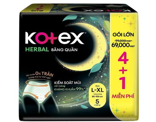 Băng Vệ Sinh Băng Quần Thảo Dược Cỡ L/XL (4+1 Miếng)X8 Kotex