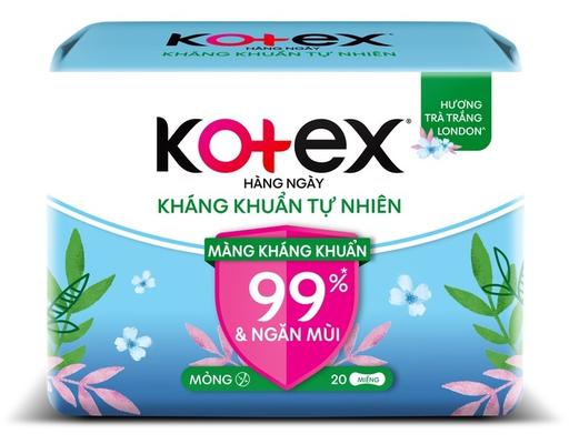 Băng Vệ Sinh Hàng Ngày Kháng Khuẩn Tự Nhiên Hương Trà Trắng London 15cm 20 miếng Kotex