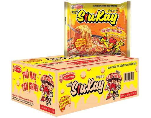 Thùng 24 Gói Mì Siukay Vị Gà Cay Phô Mai Gói 129g ACECOOK