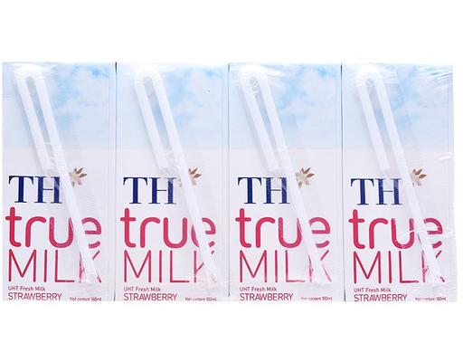 Lốc 4 Hộp Sữa Tươi Tiệt Trùng Hương Dâu Th True Milk 180ml TH True Milk