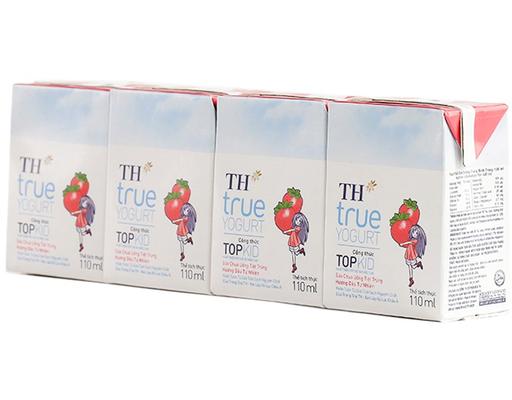 Sữa Chua Uống Tiệt Trùng Topkid Hương Dâu 4 x 110ml TH True Yogurt