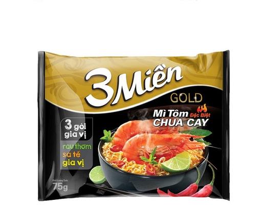 Mì 3 Miền Gold Tôm Chua Cay Đặc Biệt Gói 75G 3 Miền