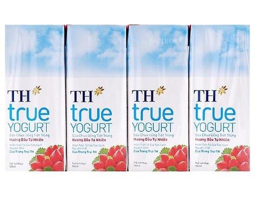 Lốc 4 Hộp Sữa Chua Uống Tiệt Trùng Hương Dâu - 4 x 180ml TH True Yogurt