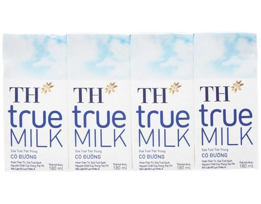 Lốc 4 Hộp Sữa Tươi Tiệt Trùng Có Đường TH True Milk 180ml TH True Milk