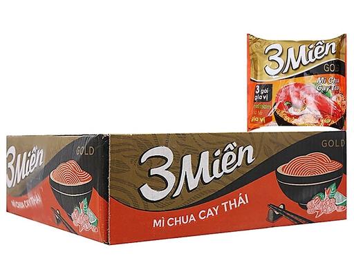Thùng 30 Gói Mì 3 Miền Gold Chua Cay Thái 75G 3 Miền