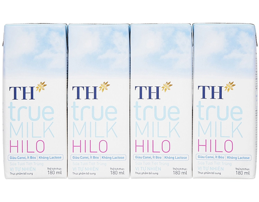 Lốc 4 Hộp Sữa Tươi Tiệt Trùng Tự Nhiên Th True Milk Hilo 180ml TH True Milk