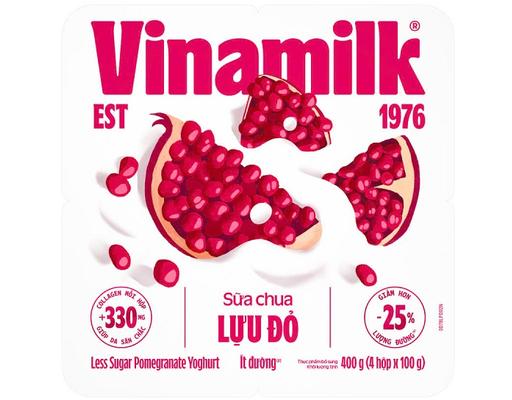 Lốc 4 Hộp Sữa Chua Ăn Lựu Đỏ Ít Đường 100g Vinamilk