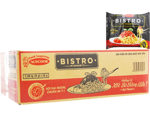 Thùng 24 Gói Mì Spaghetti Bistro Vị Xốt Bò Bằm Kiểu Ý Gói 95g ACECOOK