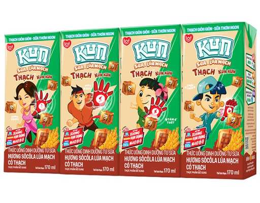 Lốc 4 Hộp Sữa Socola Lúa Mạch Lof Kun Có Thạch 170ml Kun
