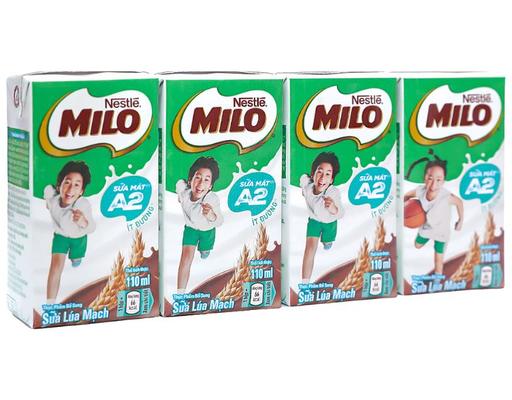 Lốc 4 Hộp Sữa Lúa Mạch Milo A2 110ml Milo