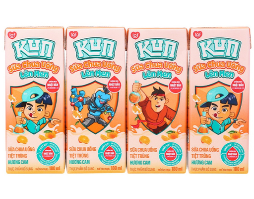 Lốc 4 Hộp Sữa Chua Uống Hương Cam 180ml Kun