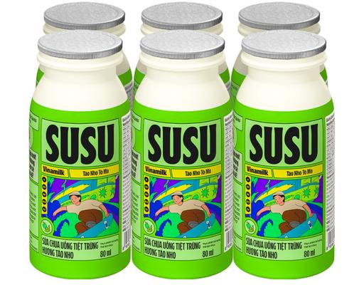 Lốc 6 Sữa Chua Uống Tiệt Trùng Hương Táo Nho 80ml Susu