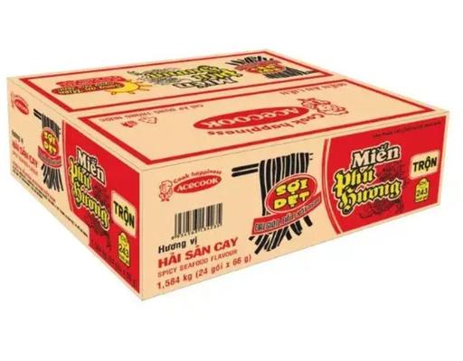 Thùng 24 Gói Miến Trộn Sợi Dẹt Hải Sản Cay 66g Phú Hương