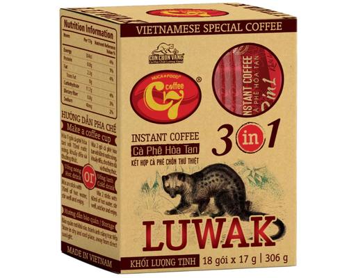 Cà Phê Hòa Tan 3In1 Luwak C7 - Hộp 18 x 17g Con Chồn Vàng