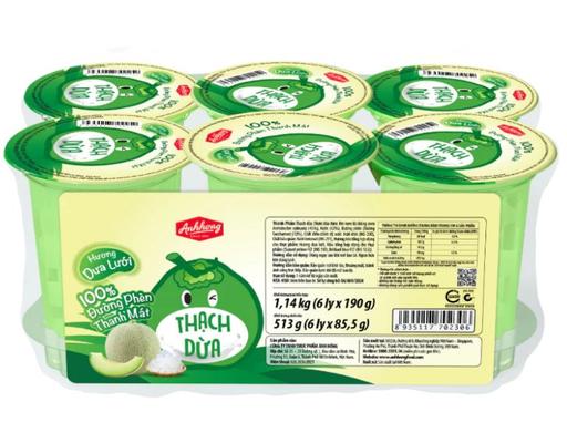 Lốc 6 Ly Thạch Dừa Hương Dưa Lưới 190g Ánh Hồng