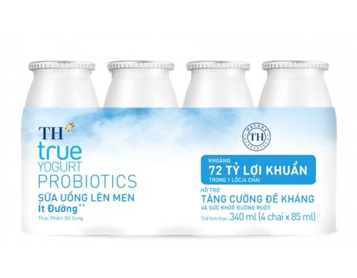 Lốc 4 Hộp Sữa Uống Lên Men TH Probiotics Ít Đường 85ml TH True Milk