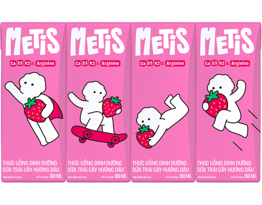 Lốc 4 Hộp Thức Uống Dinh Dưỡng Sữa Trái Cây Hương Dâu Metis 180ml Metis