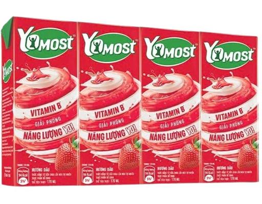 Lốc 4 Hộp Sữa Chua Uống Lên Men Hương Dâu 170ml Yomost