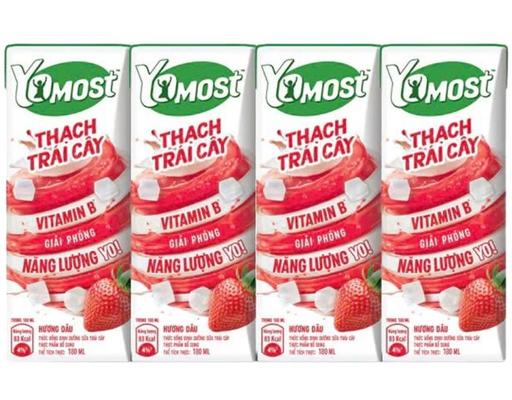 Lốc 4 Hộp Sữa Trái Cây Thạch Hương Dâu 180ml Yomost