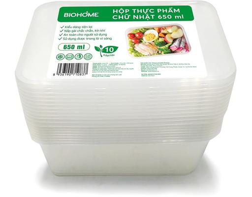 Hộp Thực Phẩm Chữ Nhật 650ml 10 Bộ/Lốc Biohome