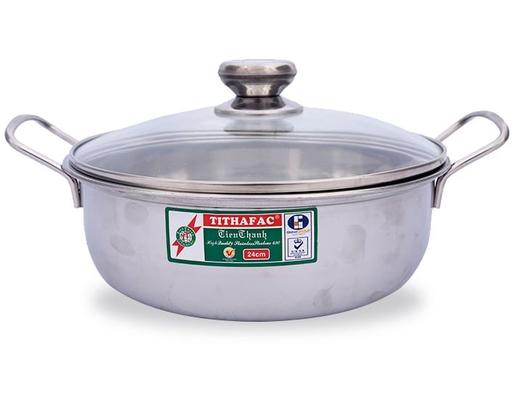 Nồi Inox Nắp Kính Có Vỉ 24cm Tiến Thành