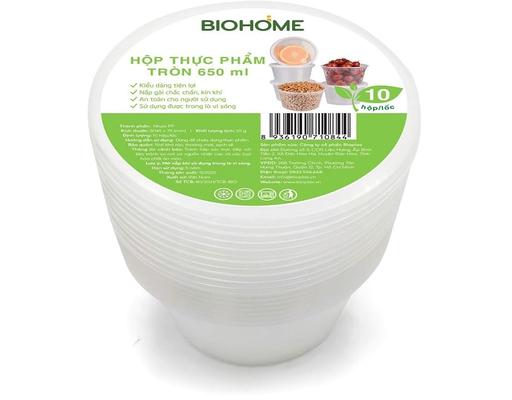 Hộp Thực Phẩm Tròn 650ml 10 Bộ/Lốc Biohome