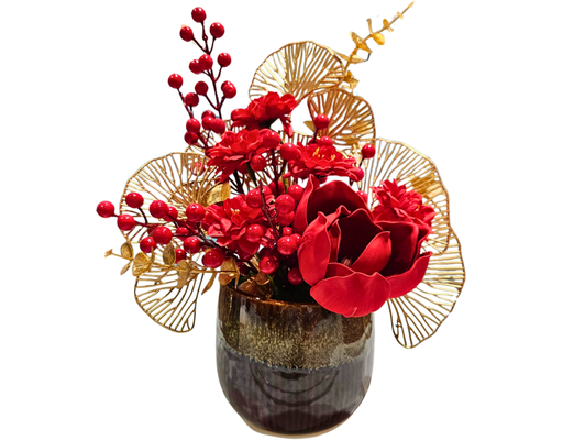 Bình Hoa Mix Mộc Lan - Cúc - Đào Đông Đỏ 45 cm Tùng Anh