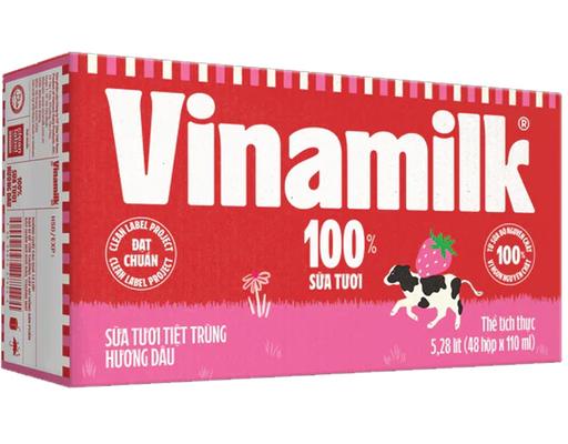 Thùng 48 Hộp Sữa Tươi 100% Vinamilk Vị Dâu 110ml Vinamilk