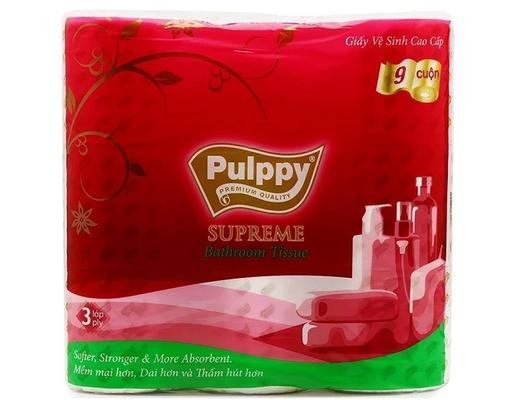 Giấy Vệ Sinh 3 Lớp Supreme 9 Cuộn Pulppy