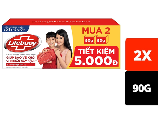 Lô 2 Xà Phòng Cục Diệt Khuẩn Bảo Vệ Vượt Trội 10 - 2 Cục x 90g Lifebuoy